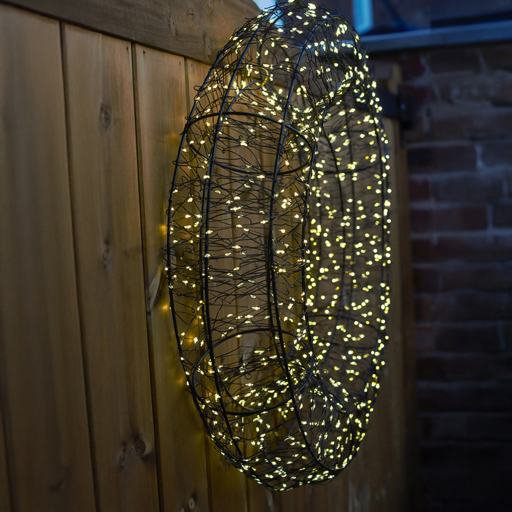 Xmas Haus Warm White LED Black Frame Wreath 50cm Image 4