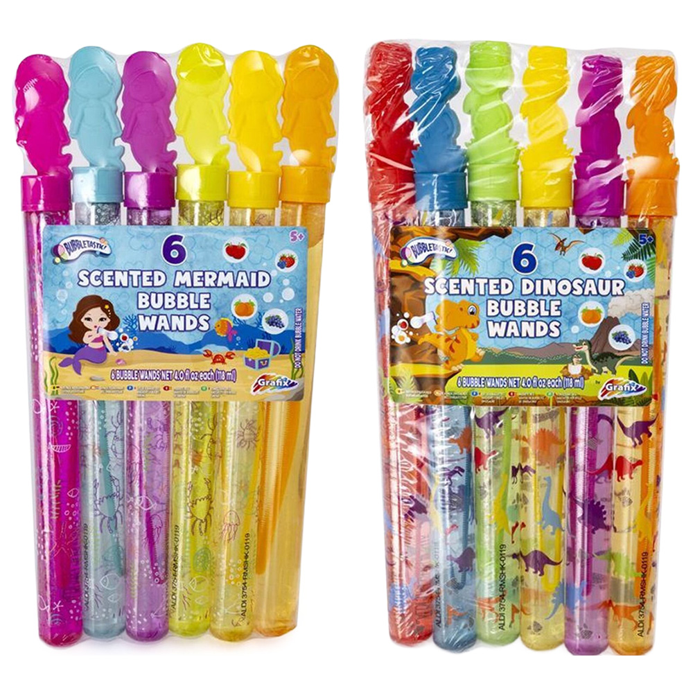 Single Mermaid Dinosaur Scented Bubble Wands 6 Pack in Assorted styles Image 1