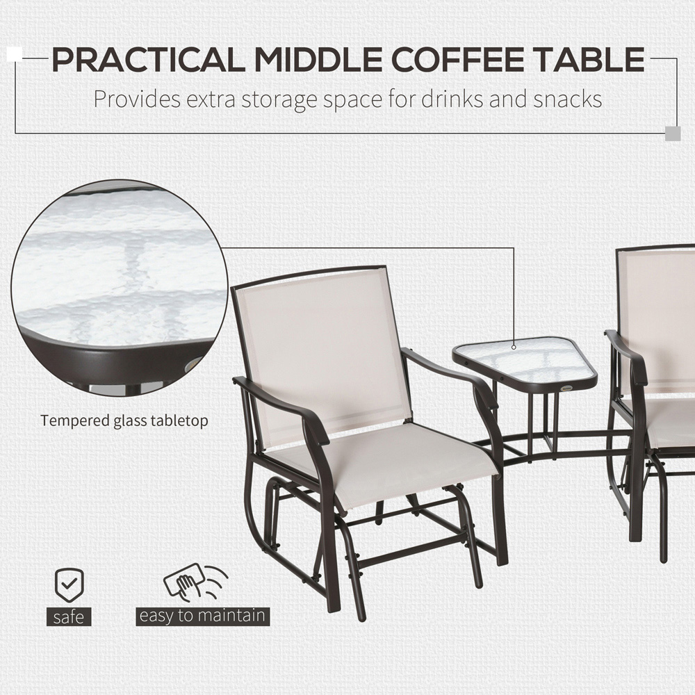 Outsunny Beige Double Garden Glider Rocking Chairs Image 4