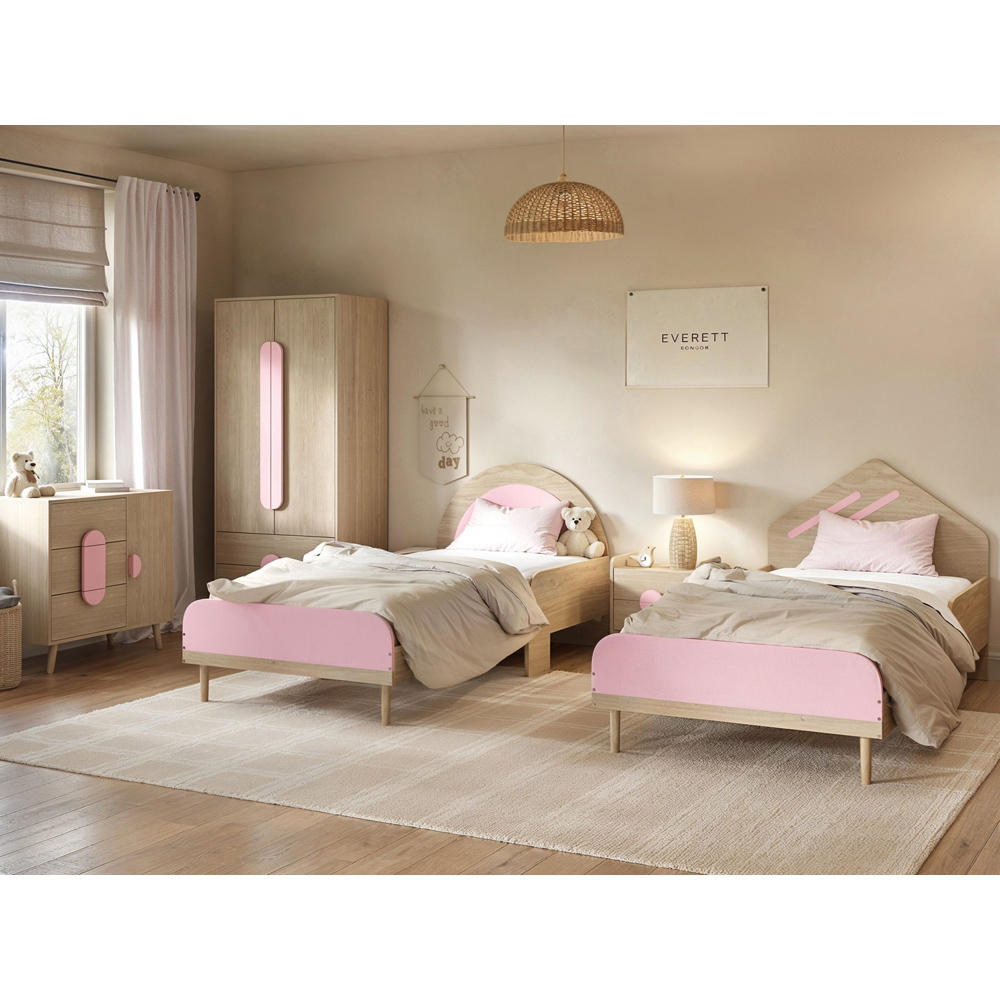 Flair Noah 2 Door 2 Drawer Oak and Pink Wardrobe Image 7