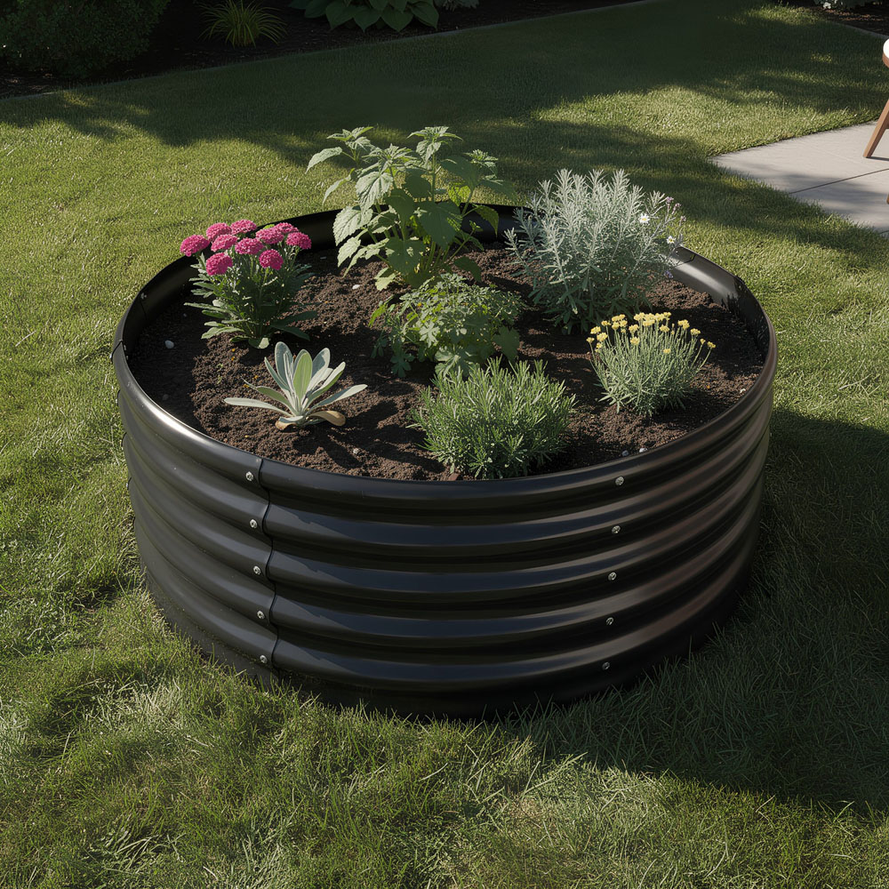 Harbour Housewares Anthracite Round Raised Garden Bed 90 x 45cm 2 Pack Image 3
