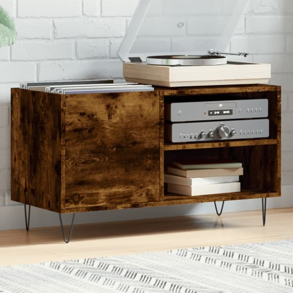 vidaXL 2 Shelf Smoked Oak Record Cabinet Image 1