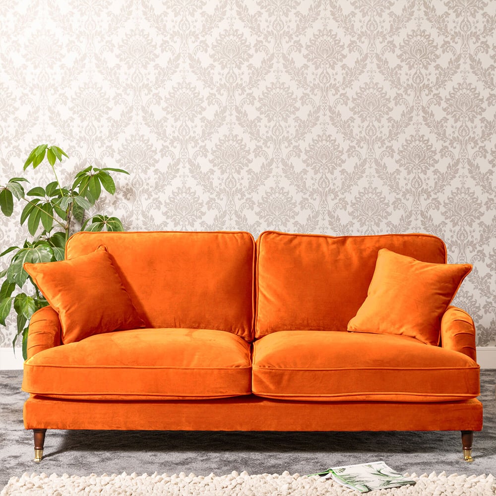 Mackenzie 2 Seater Orange Plush Velvet Sofa Image 4