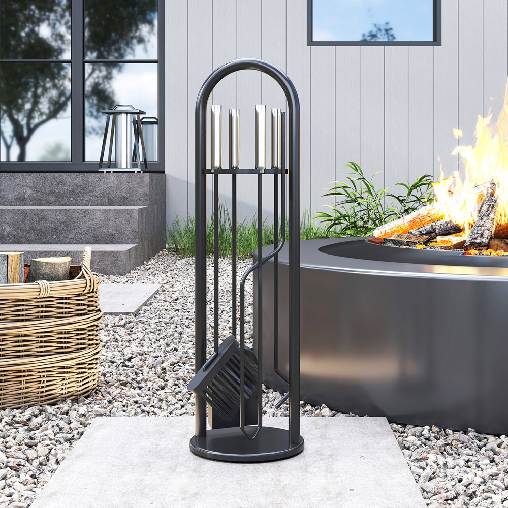 Outsunny 5 Piece Silver Metal Fireplace Companion Set Image 5