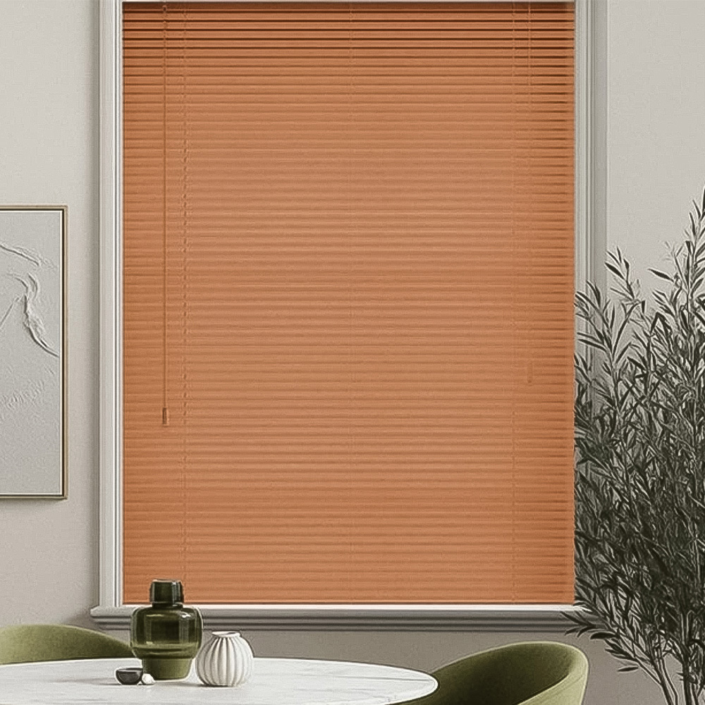 New Edge Blinds Wood Grain PVC Venetian Blind Cherry 130cm Image 1