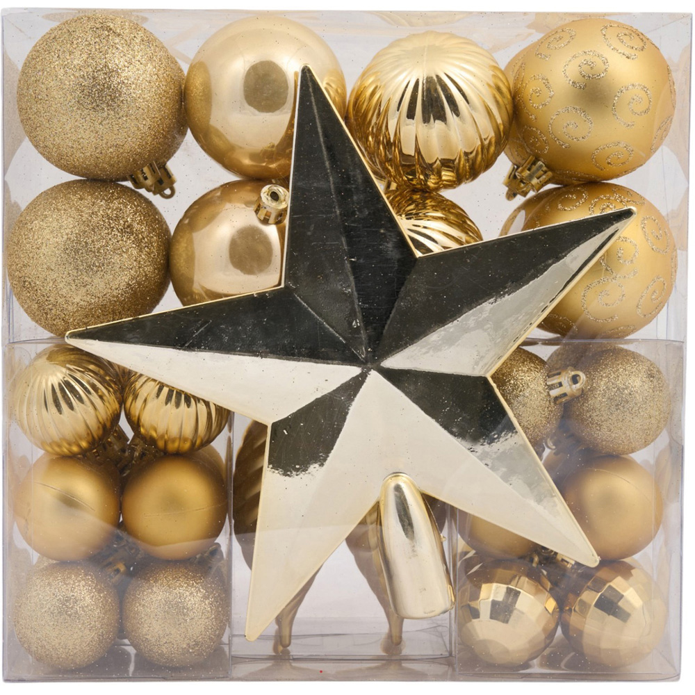 Bauble and Tree Topper Set Gold Image 1
