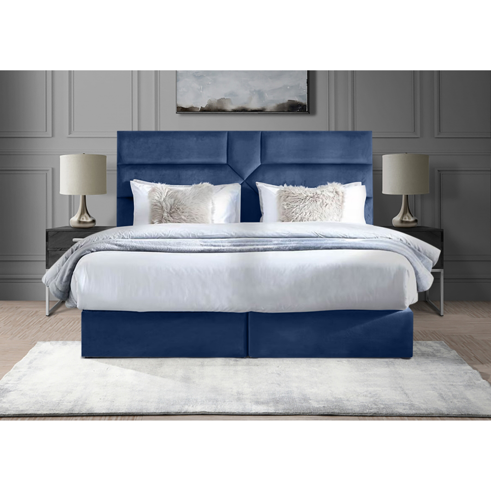 Eleganza Home Tranquilite Double Sapphire Plush Velvet Divan Bed with Headboard Image 2