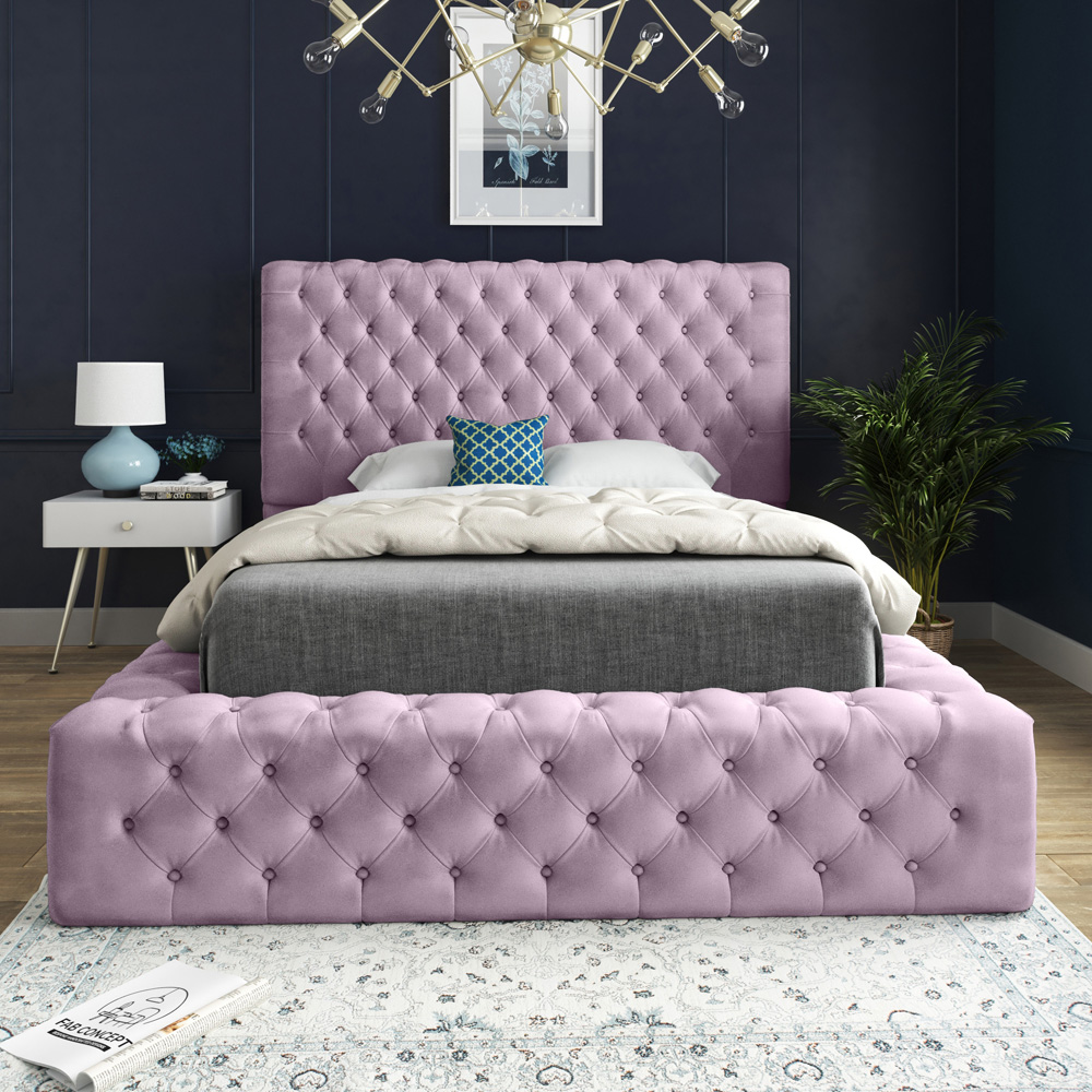 DS Living Cambridge Double Pink Soft Velvet Bed Frame Image 3