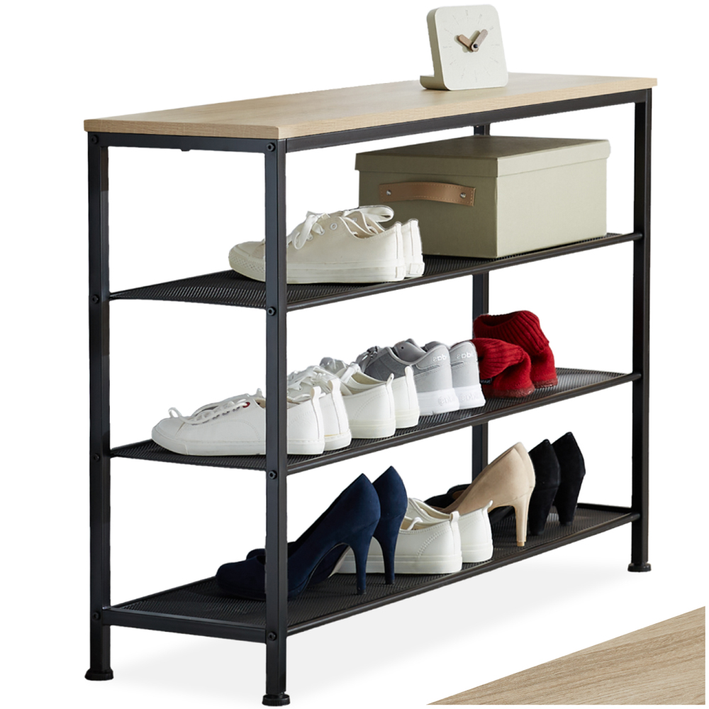 tectake Portsmouth 3 Grid Shelf Oak Sonoma Shoe Rack Image 2