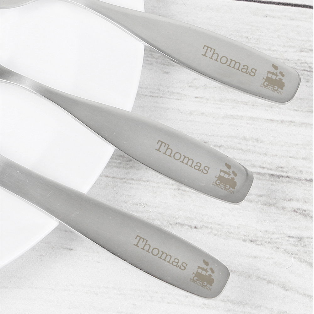 Personalised Memento Personalised 3 Piece Train Cutlery Set Image 2
