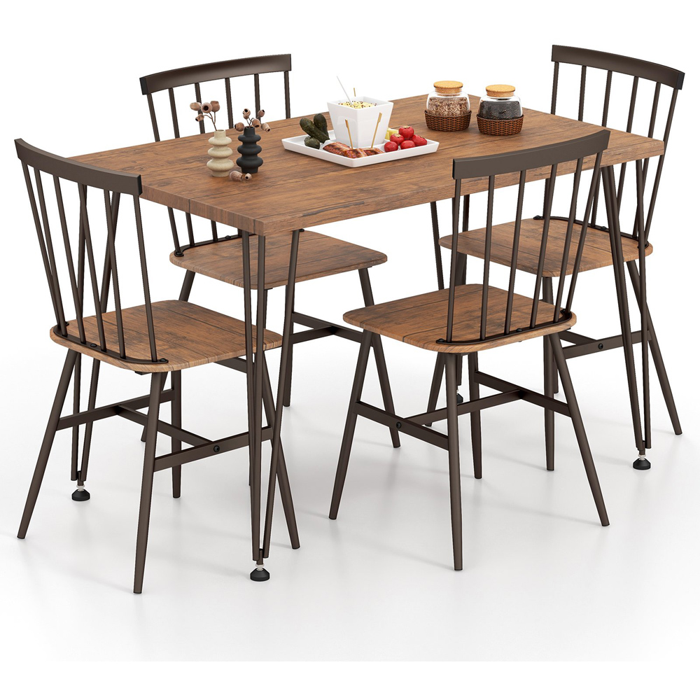 Costway 4 Seater Dining Set with Swivel Feet Walnut Image 2