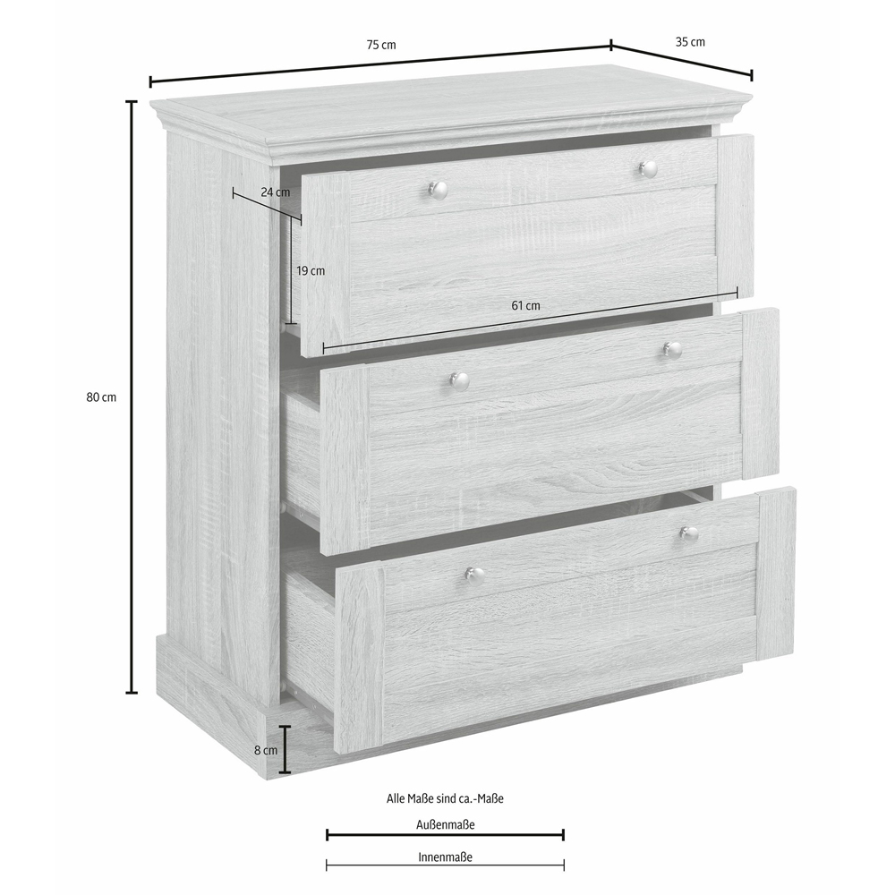 Loft24 Binz 3 Drawer Narrow Oak Chest of Drawers Image 9