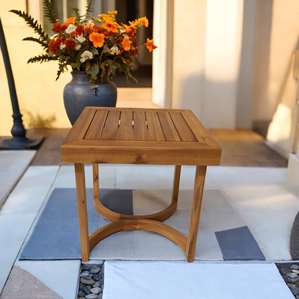 Direct Wicker Teak Finish Curved Design Acacia Wood Side Table Image 4