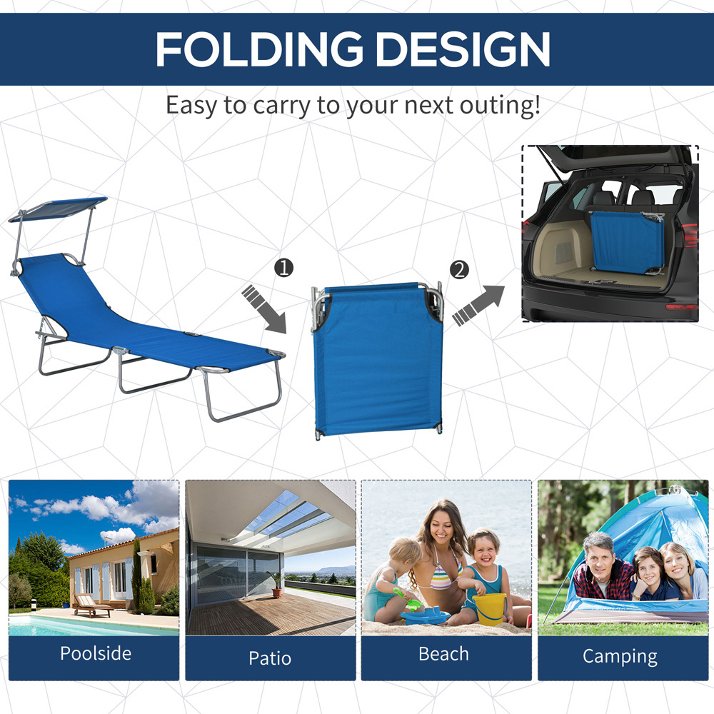 Outsunny Set of 2 Blue Adjustable Folding Sun Lounger Image 4