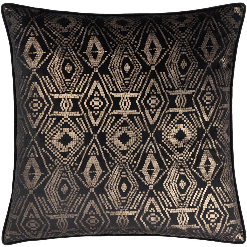 Paoletti Tayanna Black Velvet Touch Piped Cushion Image 1