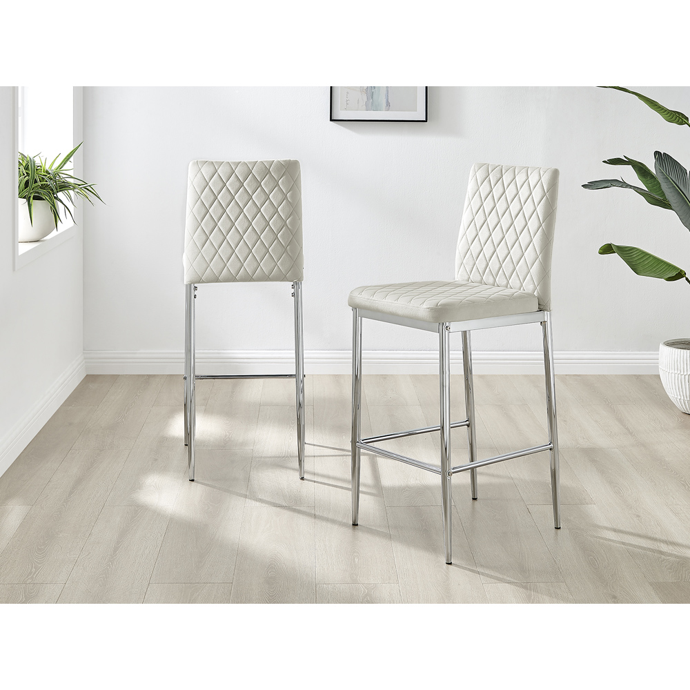 Furniturebox Modern Valera Cream and Silver Velvet Bar Stool Set of 2 Image 7