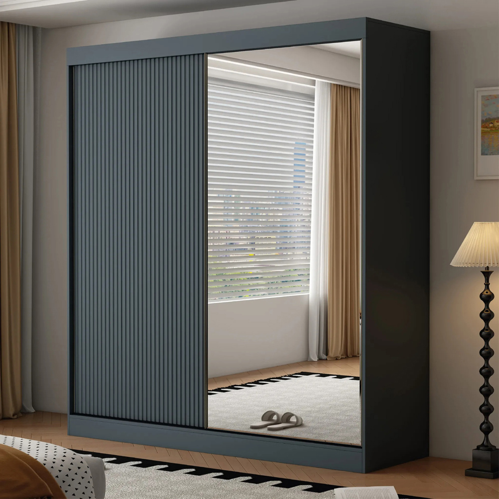 ARTESA Berlin 2 Door Dark Grey Mirrored Sliding Wardrobe Image 1