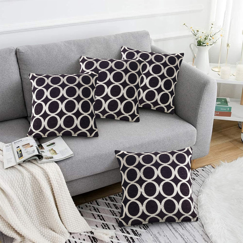 Alan Symonds Black Chenille Geometric O Cushion with Polyester Filled Pad 45 x 45cm 4 Pack Image 2