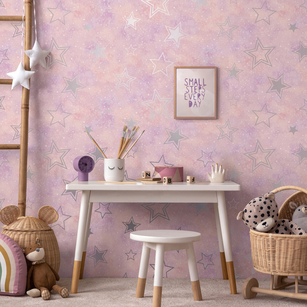 Holden Decor Stardust Pink and Silver Wallpaper Image 3