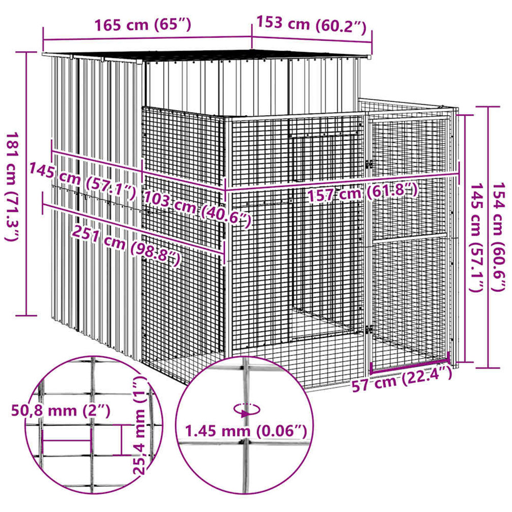 vidaXL Anthracite Galvanised Steel Dog House with Run 165 x 251 x 181cm Image 4