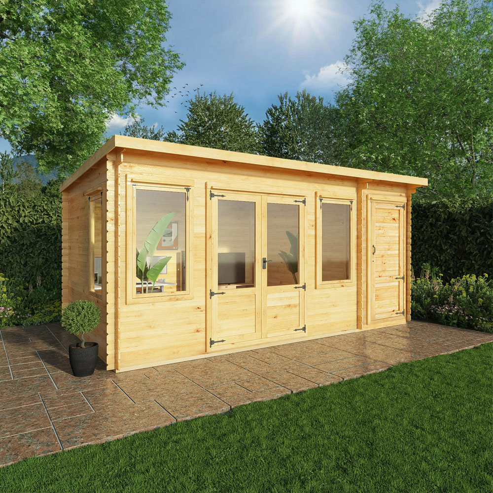 Mercia 16.7 x 9.8ft Double Door Wooden Pent Log Cabin with Side Shed Image 6