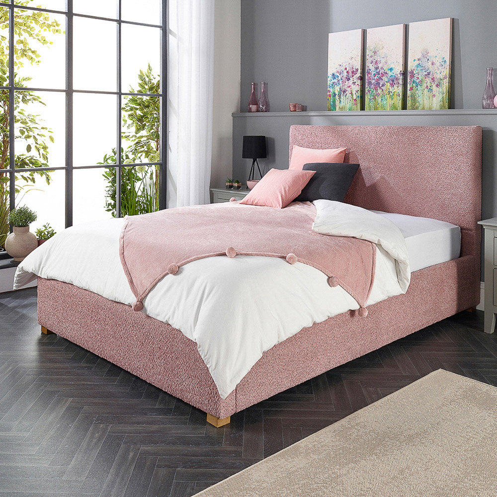 Aspire Super King Size Blush Boucle Upholstered Garland Ottoman Bed Frame Image 5