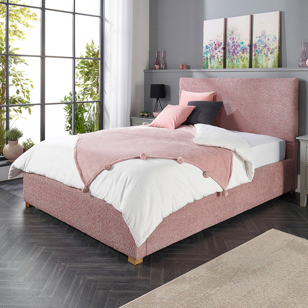 Aspire Small Double Blush Boucle Upholstered Garland Ottoman Bed Frame Image 5
