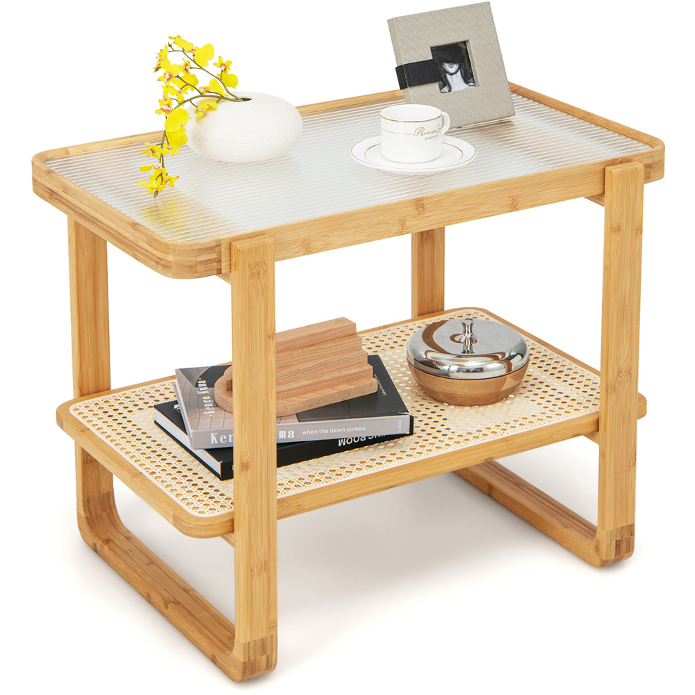 Costway Single Shelf Bamboo Rattan Side Table Image 2