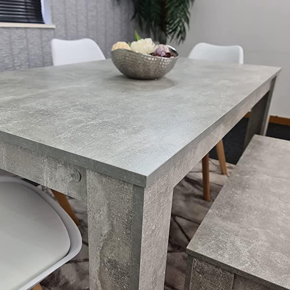 Kosy Koala 6 Seater Plastic Dining Bench Set Stone Grey Effect and White Image 4
