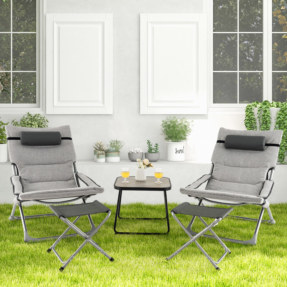 Costway 2 Seater Bistro Set with Footstools Grey Image 1