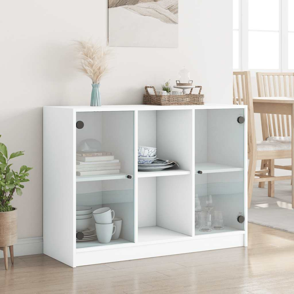 vidaXL 2 Glass Door 2 Shelf White Sideboard Image 9