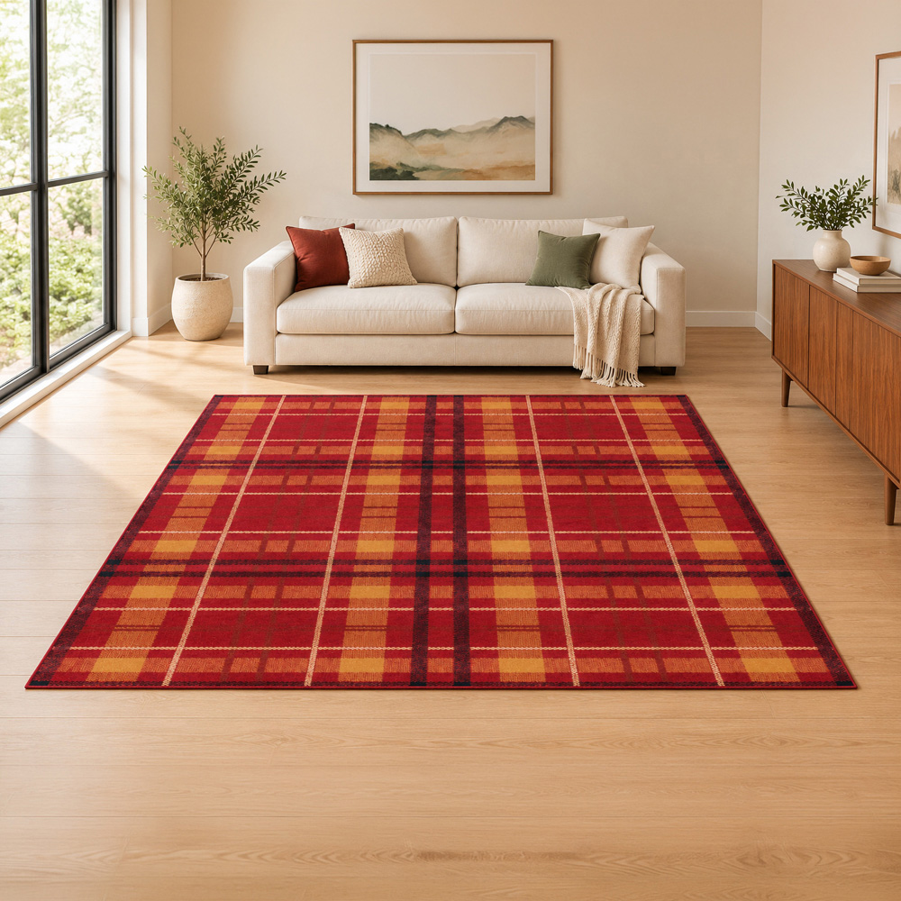 Portland Urco Red Tartan Check Rug 80 x 150cm Image 1