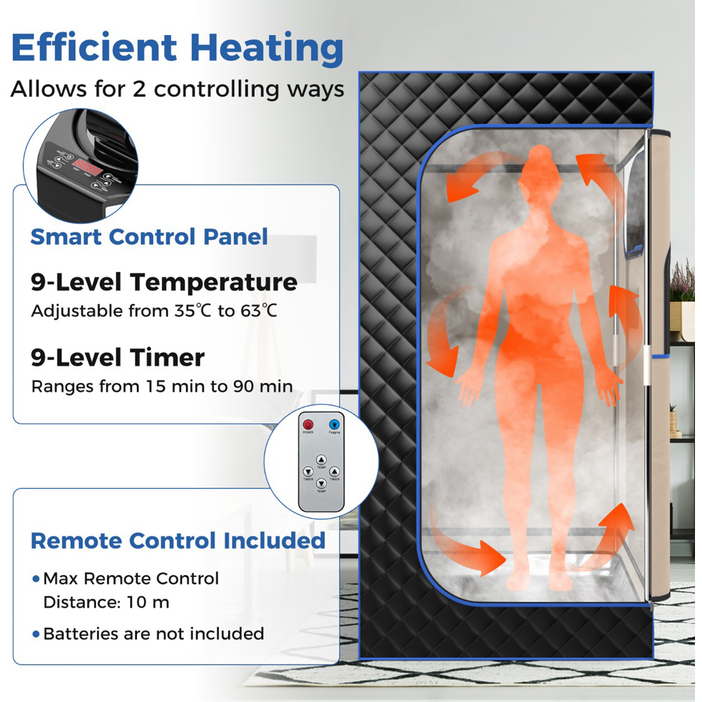 Costway Black Portable Steam Sauna with Steam Generator 3L Image 4