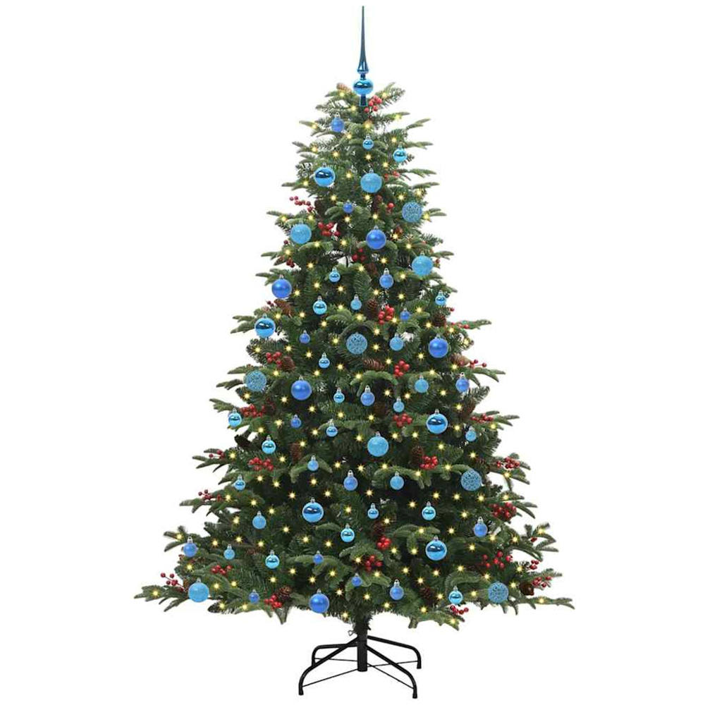vidaXL Pre-Lit Warm White LED and Blue Baubles Green Artificial Christmas Tree with Stand 6ft Image 1