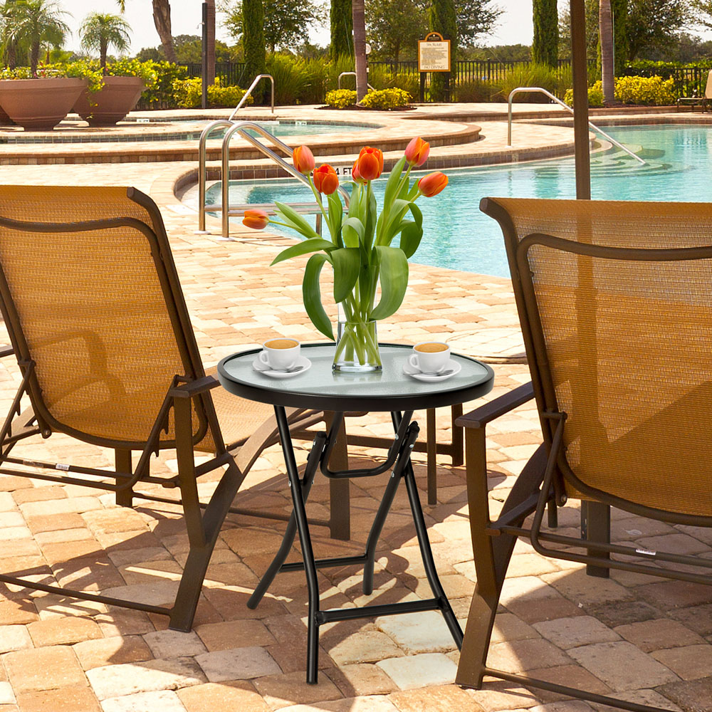 Costway Tempered Glass Foldable Backyard Side Table Image 3