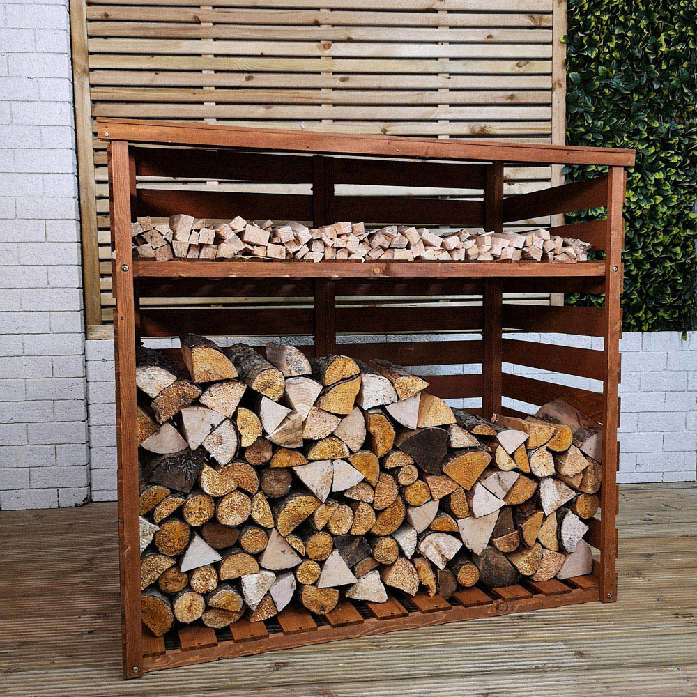 Samuel Alexander 122 x 122cm Large Wooden Garden Patio Log Store Shed with Shelf Image 3