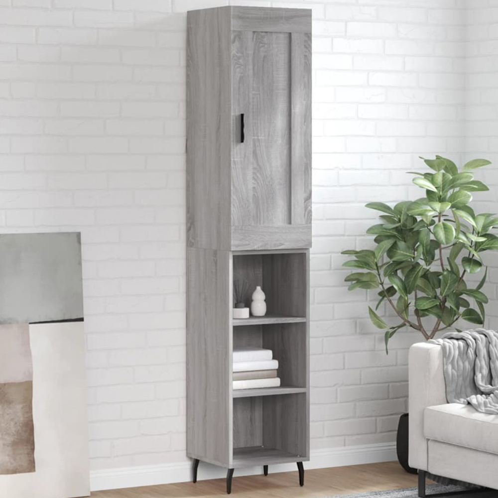 vidaXL Single Door 3 Shelf Grey Sonoma Slim Highboard Image 1