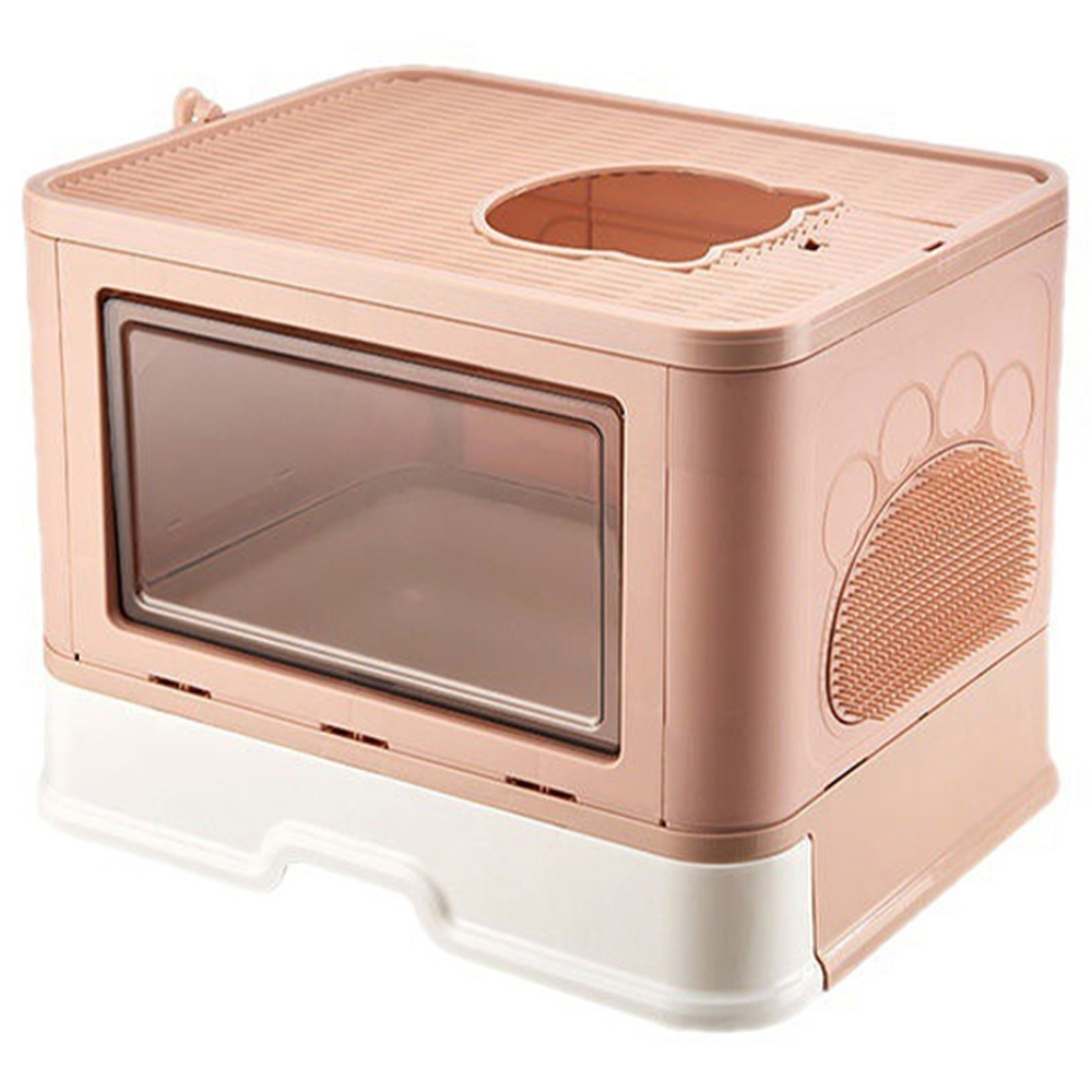 H&O Direct Enclosed Pink Cat Litter Box with Self Grooming Brush and Scoop Image 1