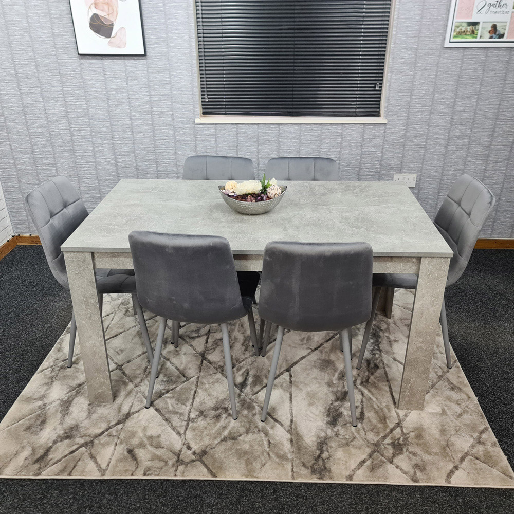 Portland Velvet 6 Seater Dining Set Stone Grey and Grey Image 9