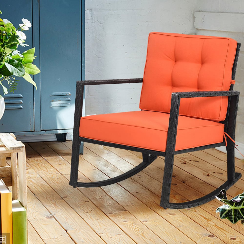 Costway Orange Outdoor Wicker Rocking Chair Image 6