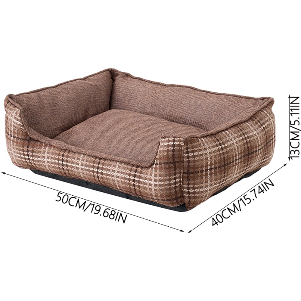 H&O Direct 50cm Plaid Dark Brown Ultra Soft Chenille Dog Bed Image 6