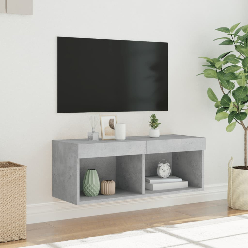 vidaXL 2 Shelf Concrete Grey Wall Mounted TV Cabinet with RGB LED Lights Image 7