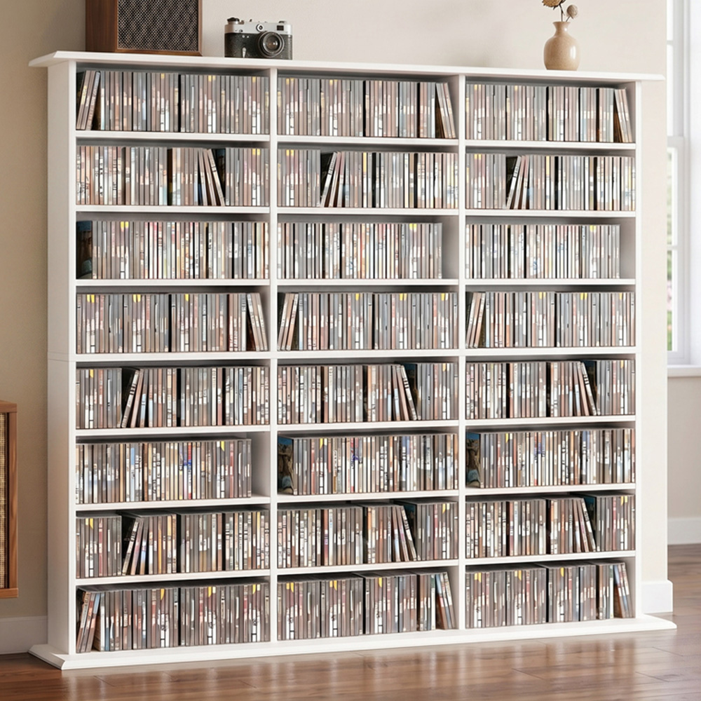 HOMCOM 24 Shelf White DVD Storage Unit Image 1