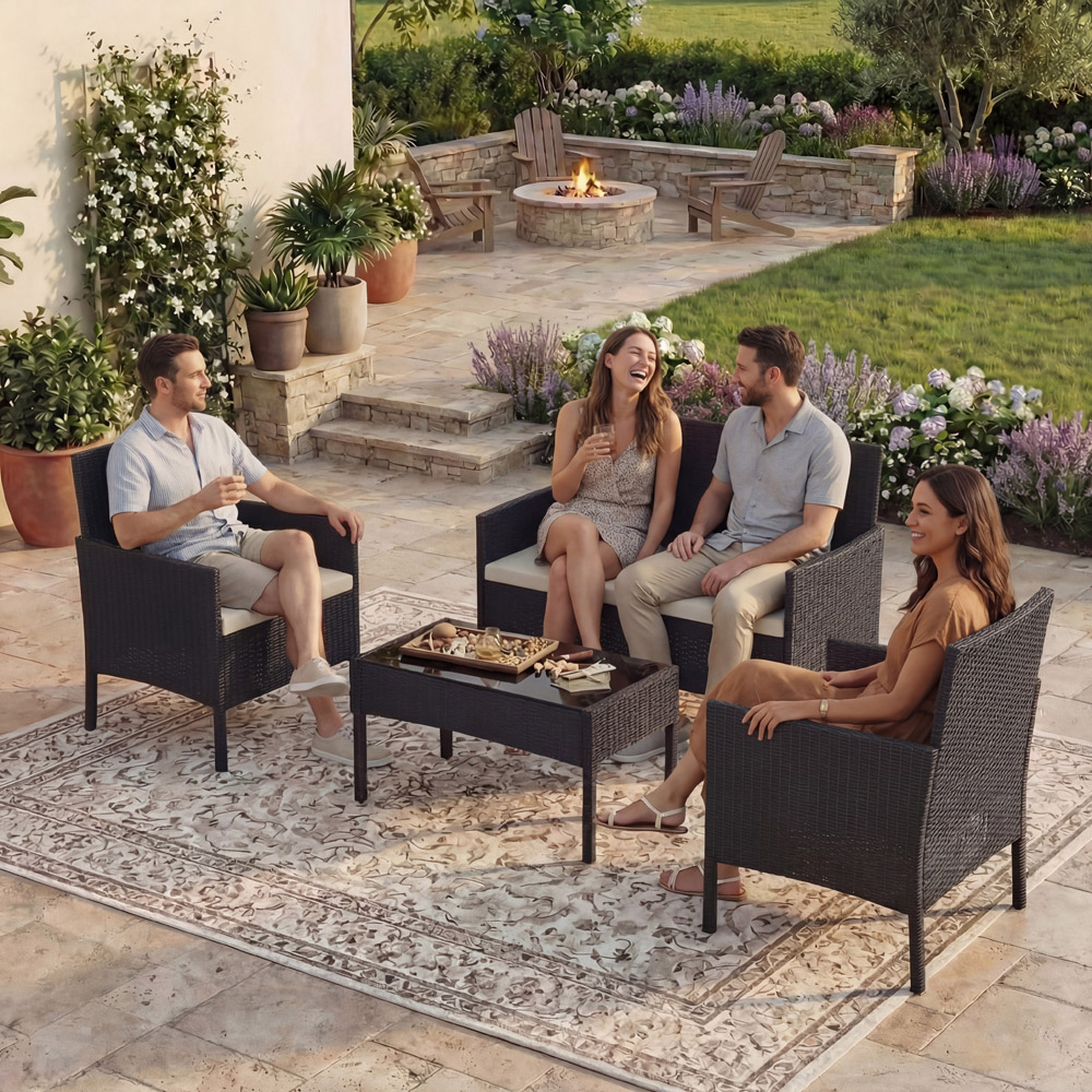 GARDEN VIDA Kendal 4 Seater Black Rattan Lounge Set Image 3