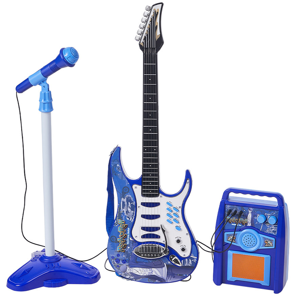 H&O Direct Kids Blue Electric Musical Toy Set with Guitar Microphone and Amplifier Image 1