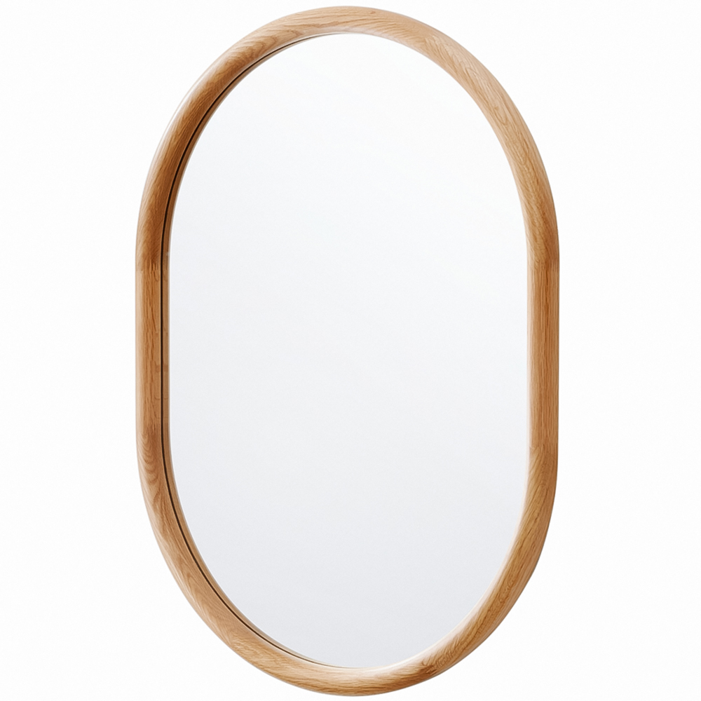 Yearn Natural Solid Oak Oval Wooden Wall Mirror 80 x 60cm Image 1