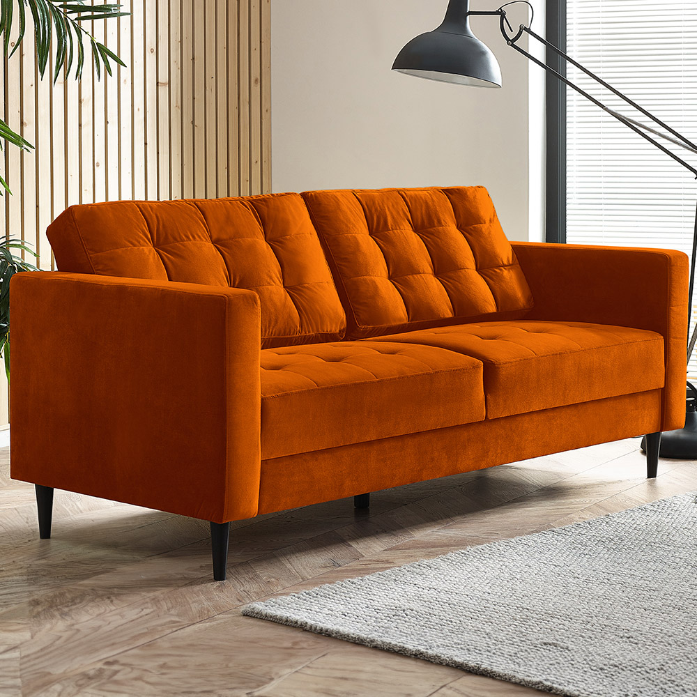 Furniturebox Josie 3 Seater Burnt Orange Velvet Sofa Image 1