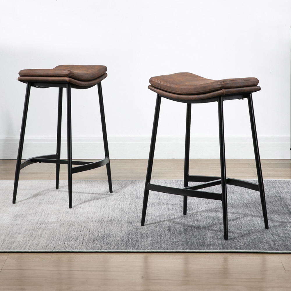 Portland Brown Microfibre Bar Stool Set of 2 Image 1