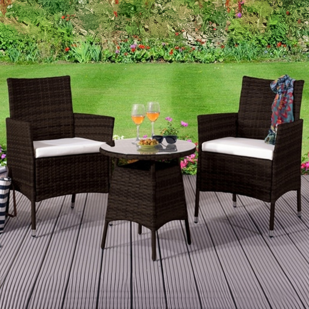 Brooklyn 2 Seater Rattan Bistro Set with Cover Brown Image 1