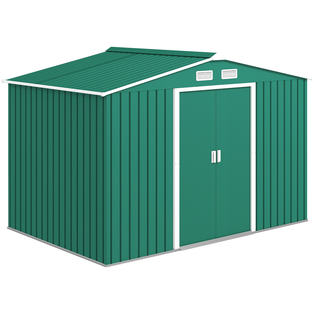 Outsunny 9 x 6ft Green Metal Apex Garden Shed Image 1